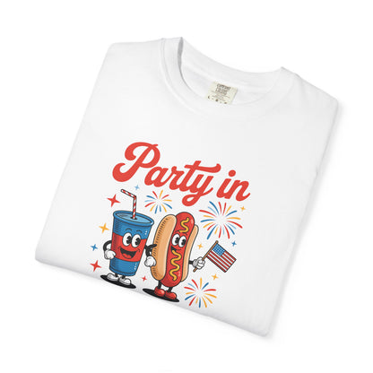 Party in the USA T-Shirt — Patriotic Hot Dog & Soda 4th of July Tee