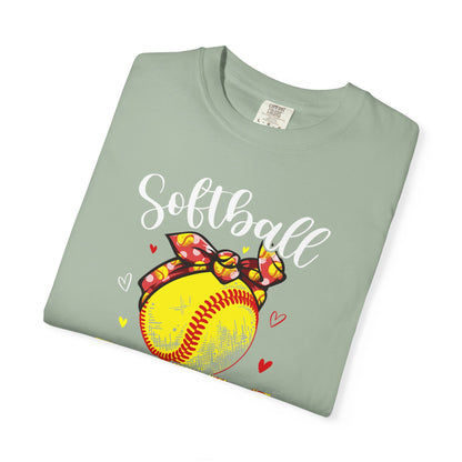 Softball Mom T‑Shirt — 'MOM' with Softball Bandana Graphic