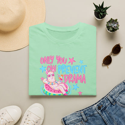 Only You Can Prevent Drama T-Shirt — Cute Llama Pool Float Graphic Tee