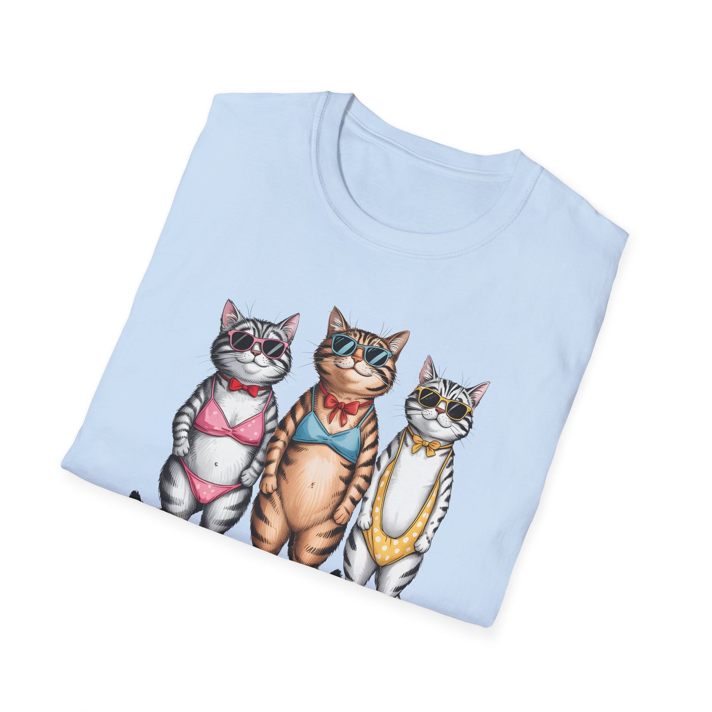 Funny Cats in Bathing Suits T-Shirt — Retro Trio Cat Beach Tee