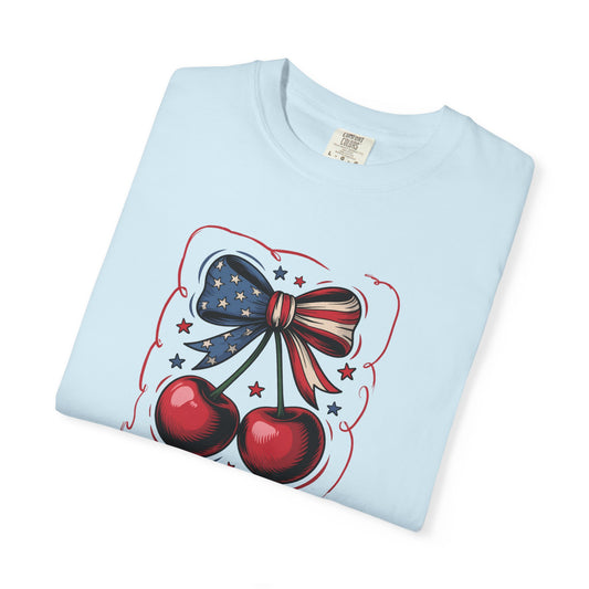 American Flag Cherry T-Shirt — Patriotic Bow Cherry Graphic Tee