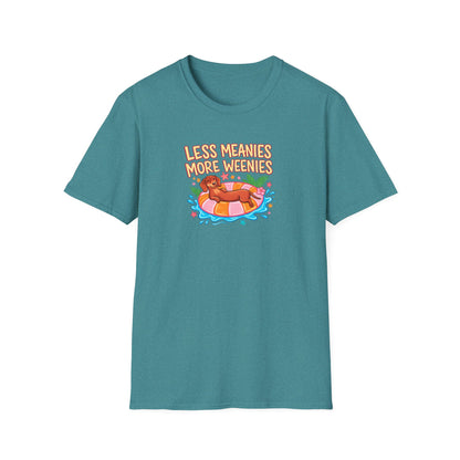Less Meanies More Weenies T‑Shirt — Funny Hot Dog Pool Graphic Tee