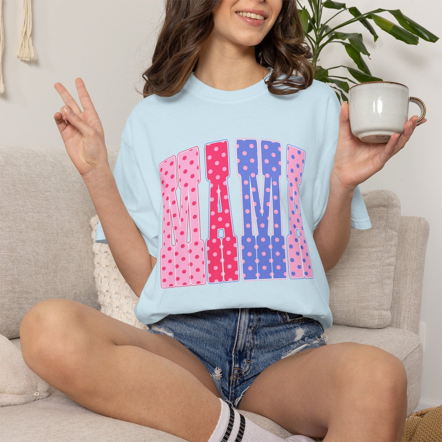 Mama Polka Dot Graphic T-Shirt — Pink & Purple Retro Mother's Day Tee