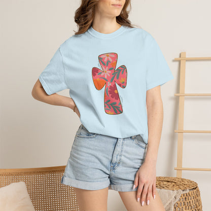 Floral Cross T-Shirt — Tropical Flower Graphic Tee