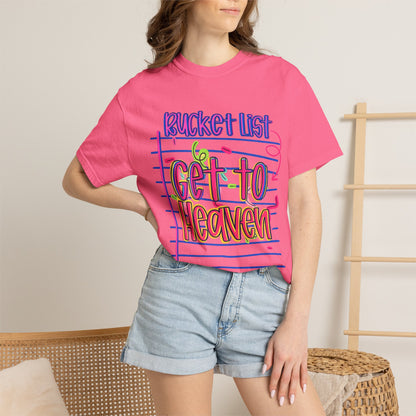Get to Heaven T-Shirt — "Bucket List" Colorful Notebook Graphic
