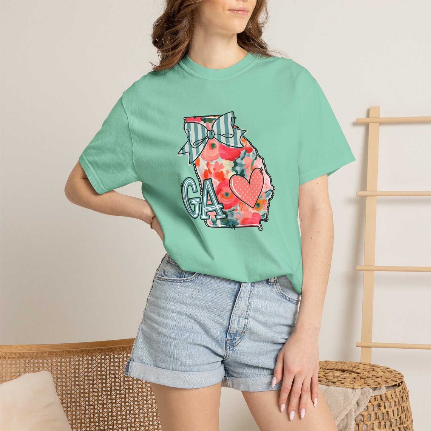 Georgia Floral State T-Shirt — GA Heart Bow Design