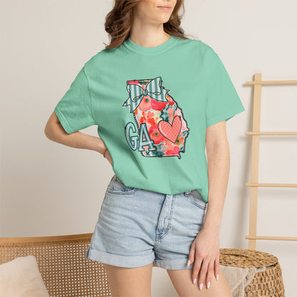 Georgia Floral State T-Shirt — GA Heart Bow Design