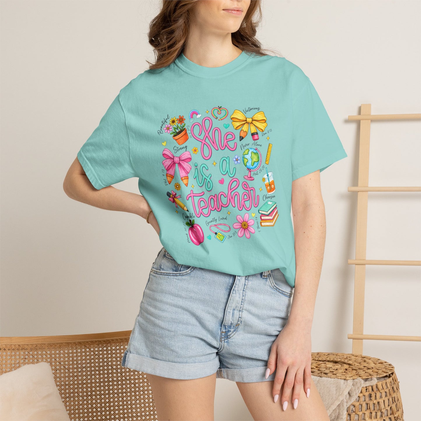 Teacher T-Shirt — "She is a Teacher" Cute School Supplies Design