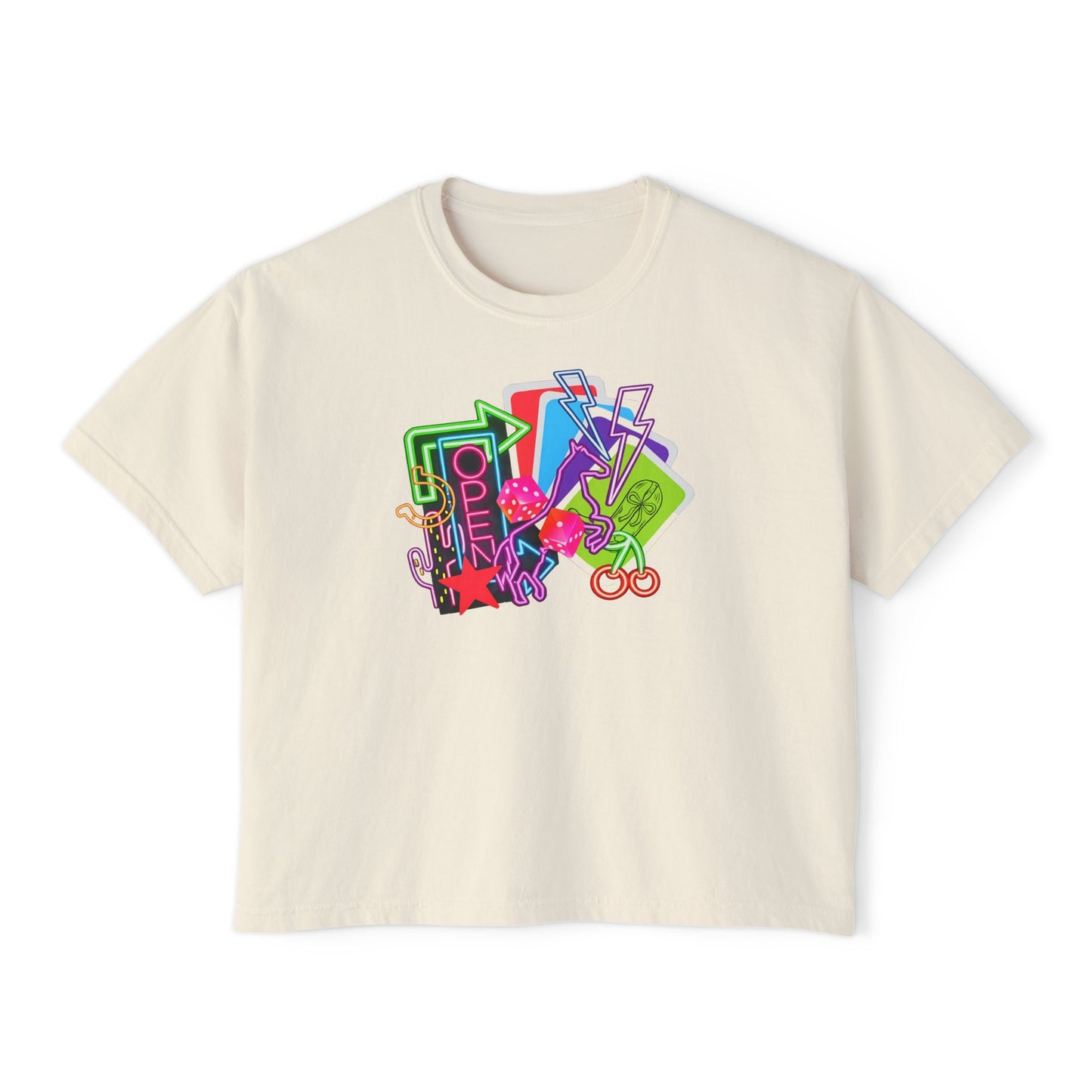 Retro Neon Makeup Graphic Tee — Women's Boxy Tee
