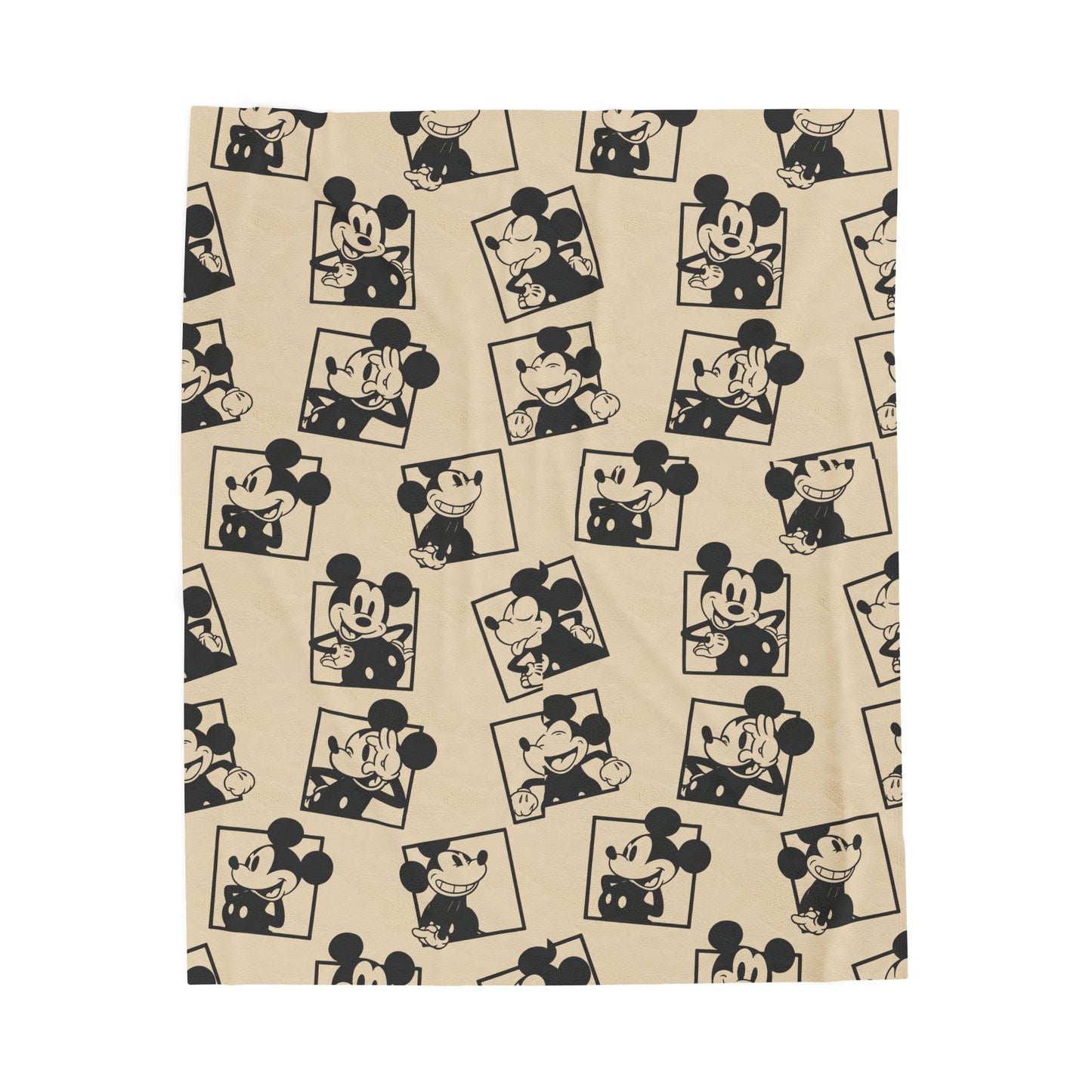 Vintage Mickey Velveteen Plush Blanket – Retro Cartoon Pattern Throw