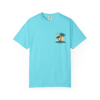 Palm Island Sunset T-Shirt — Tropical Beach Graphic Tee
