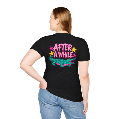 Later Alligator T‑Shirt — Retro Cartoon Gator "Later/After A While" Graphic Tee