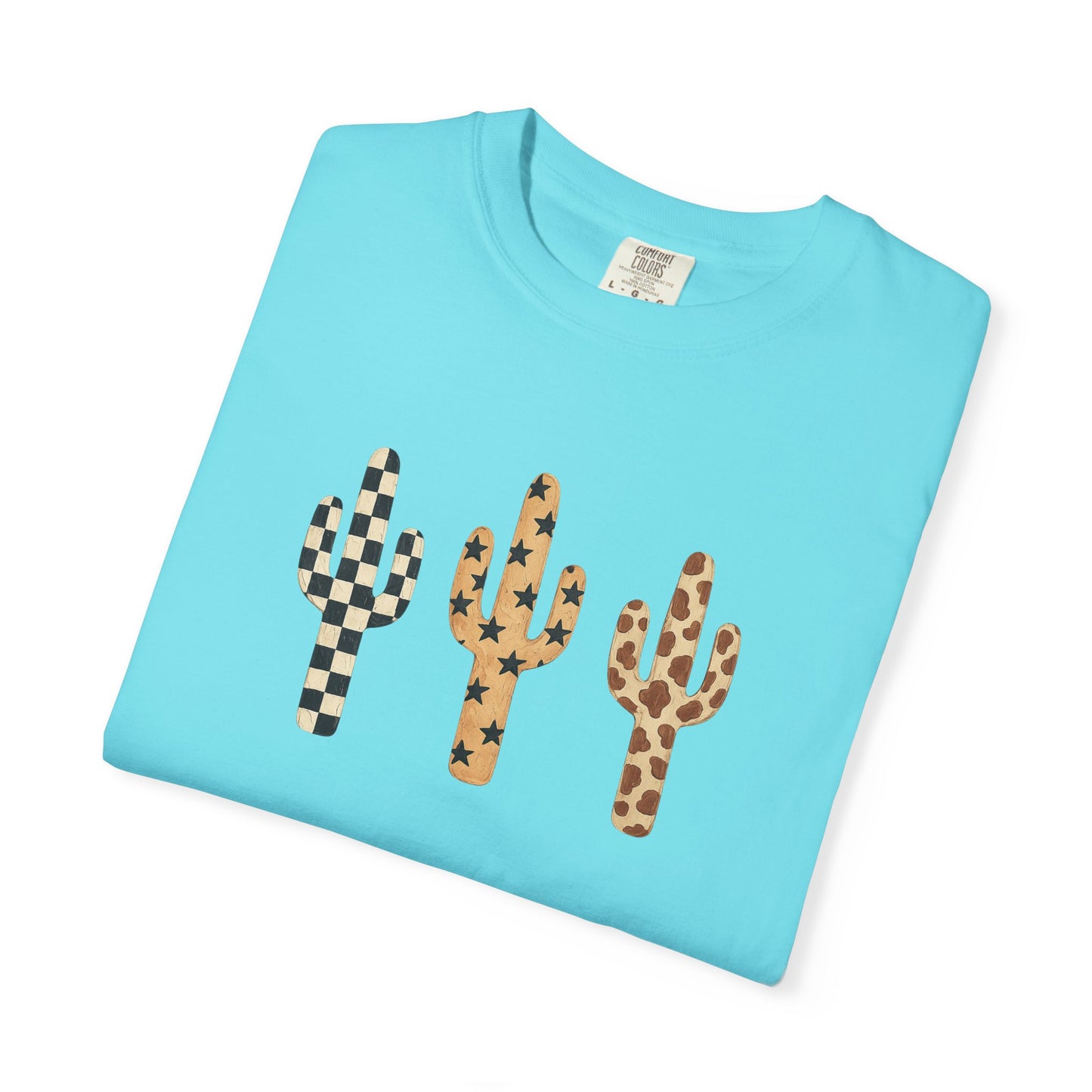 Cactus Trio Graphic T-Shirt — Checkerboard & Leopard Desert Tee