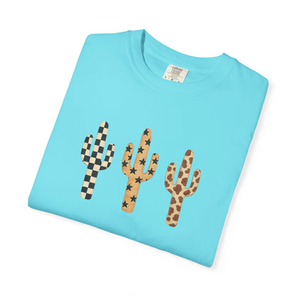 Cactus Trio Graphic T-Shirt — Checkerboard & Leopard Desert Tee