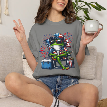 Patriotic Frog BBQ T-Shirt — Fourth of July Frog with American Flag Bandana