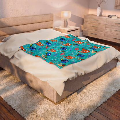 Kids' Ocean Friends Velveteen Plush Blanket – Nemo & Dory Sea Creatures Throw for Toddlers