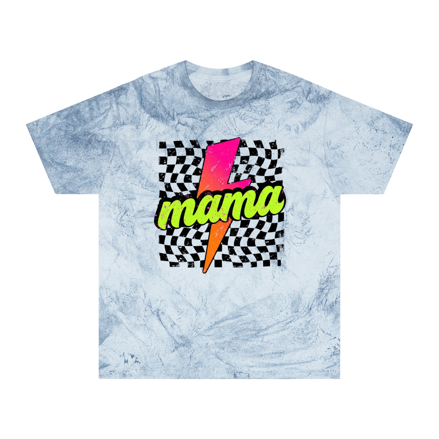 Mama Lightning Bolt T-Shirt — Retro Neon Checkered Graphic Tee