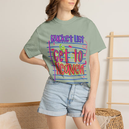 Get to Heaven T-Shirt — "Bucket List" Colorful Notebook Graphic