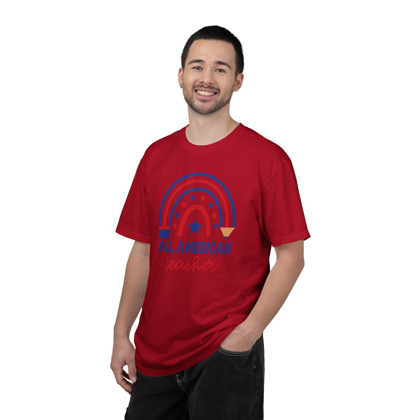 All American Teacher T-Shirt — Patriotic Rainbow Teacher Top