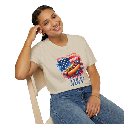4th of July Hot Dog T-Shirt - American Flag BBQ Patriotic Tee