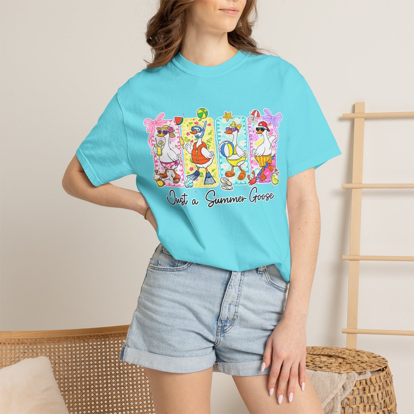 Summer Goose T‑Shirt — "Just a Summer Goose" Cute Beach Cartoon Tee