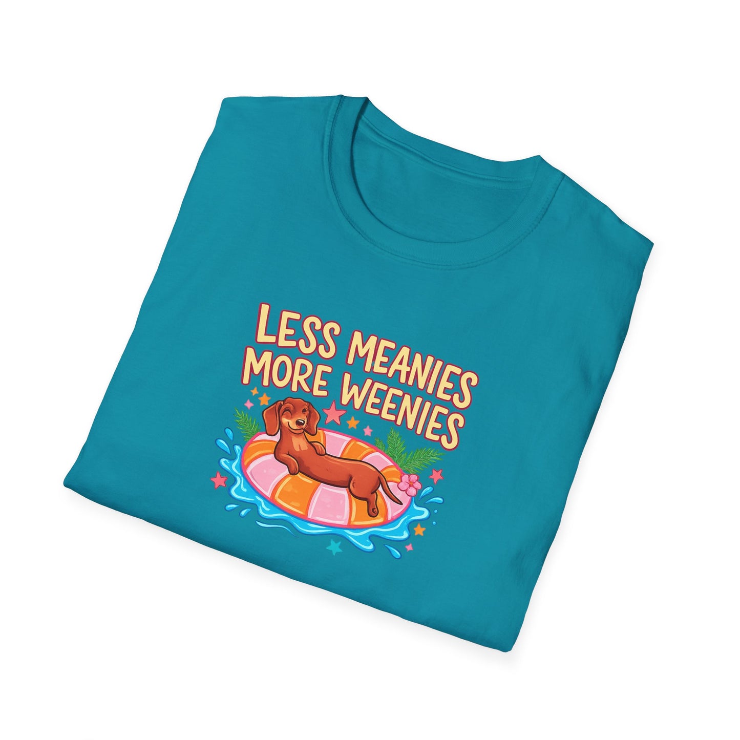 Less Meanies More Weenies T‑Shirt — Funny Hot Dog Pool Graphic Tee