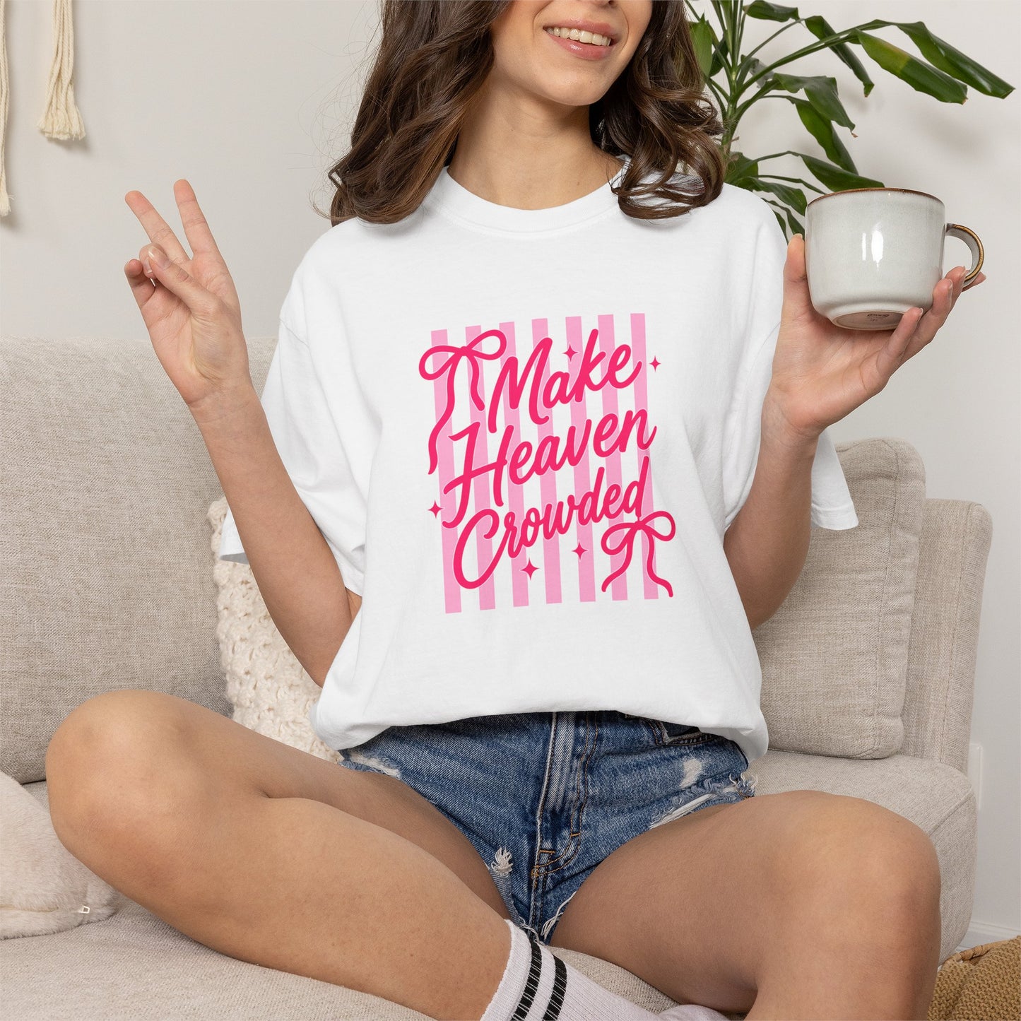 Make Heaven Crowded T-Shirt — Pink Script Graphic Tee