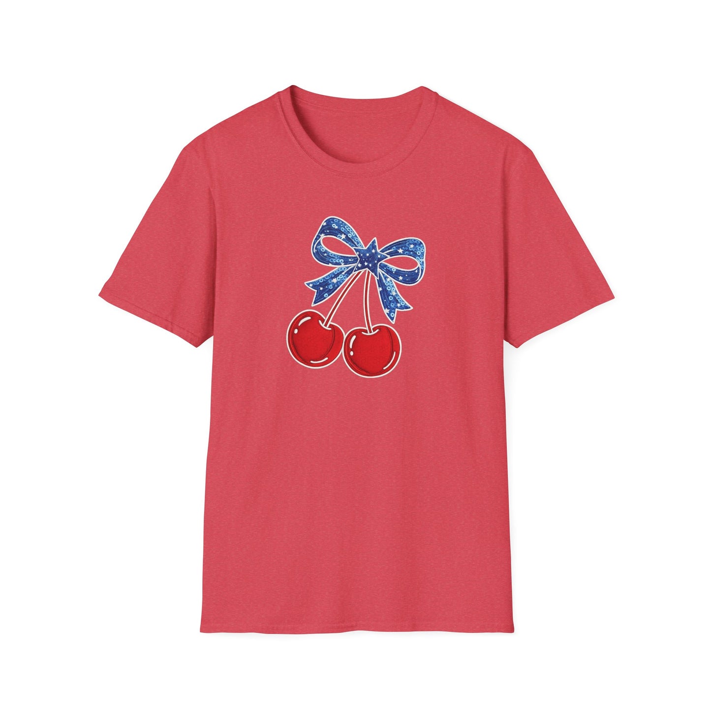 Cherry Graphic T-Shirt — Vintage Red Cherries with Blue Bow