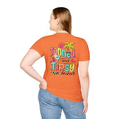T-Shirt — "Tanned and Tipsy" Tropical Cocktail Graphic Tee
