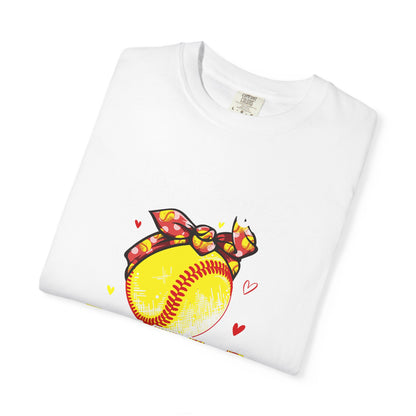 Softball Mom T‑Shirt — 'MOM' with Softball Bandana Graphic