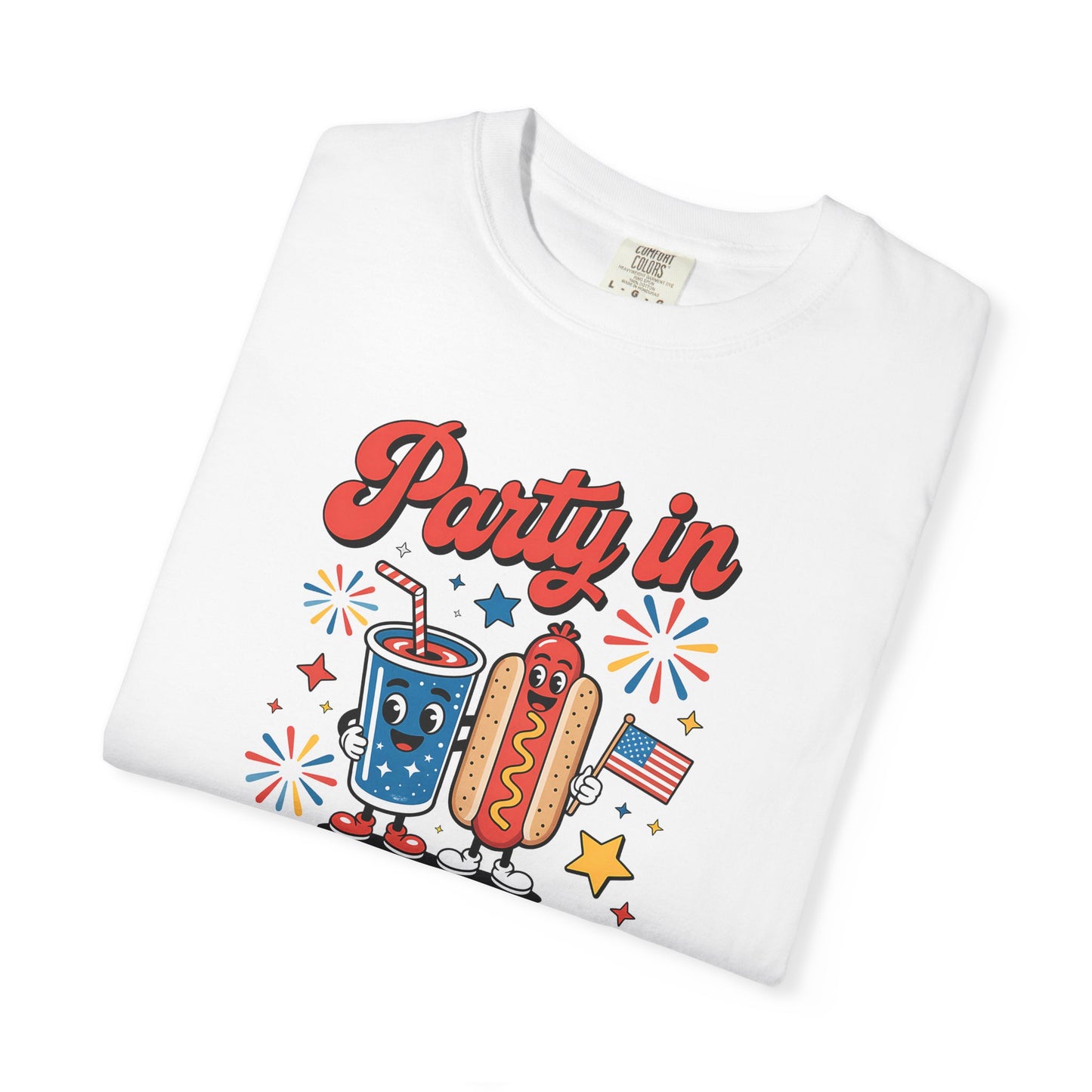 Party in the USA T-Shirt — 4th of July Hot Dog & Soda Graphic Tee