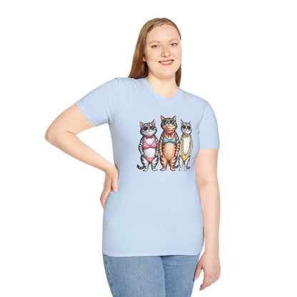 Funny Cats in Bathing Suits T-Shirt — Retro Trio Cat Beach Tee