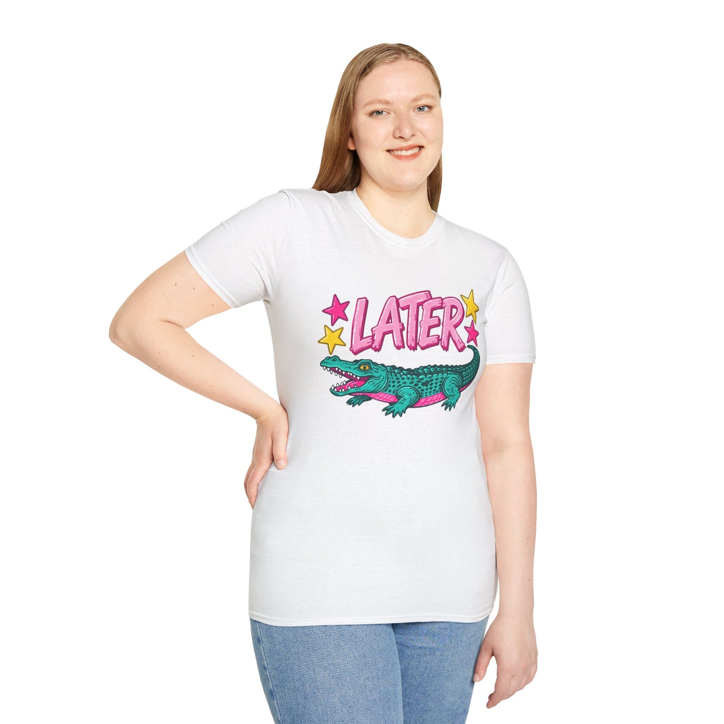 Later Alligator T‑Shirt — Retro Cartoon Gator "Later/After A While" Graphic Tee