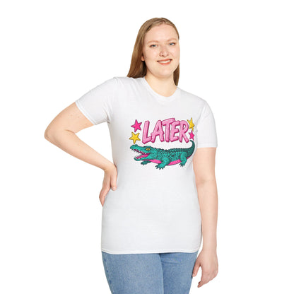 Later Alligator T‑Shirt — Retro Cartoon Gator "Later/After A While" Graphic Tee