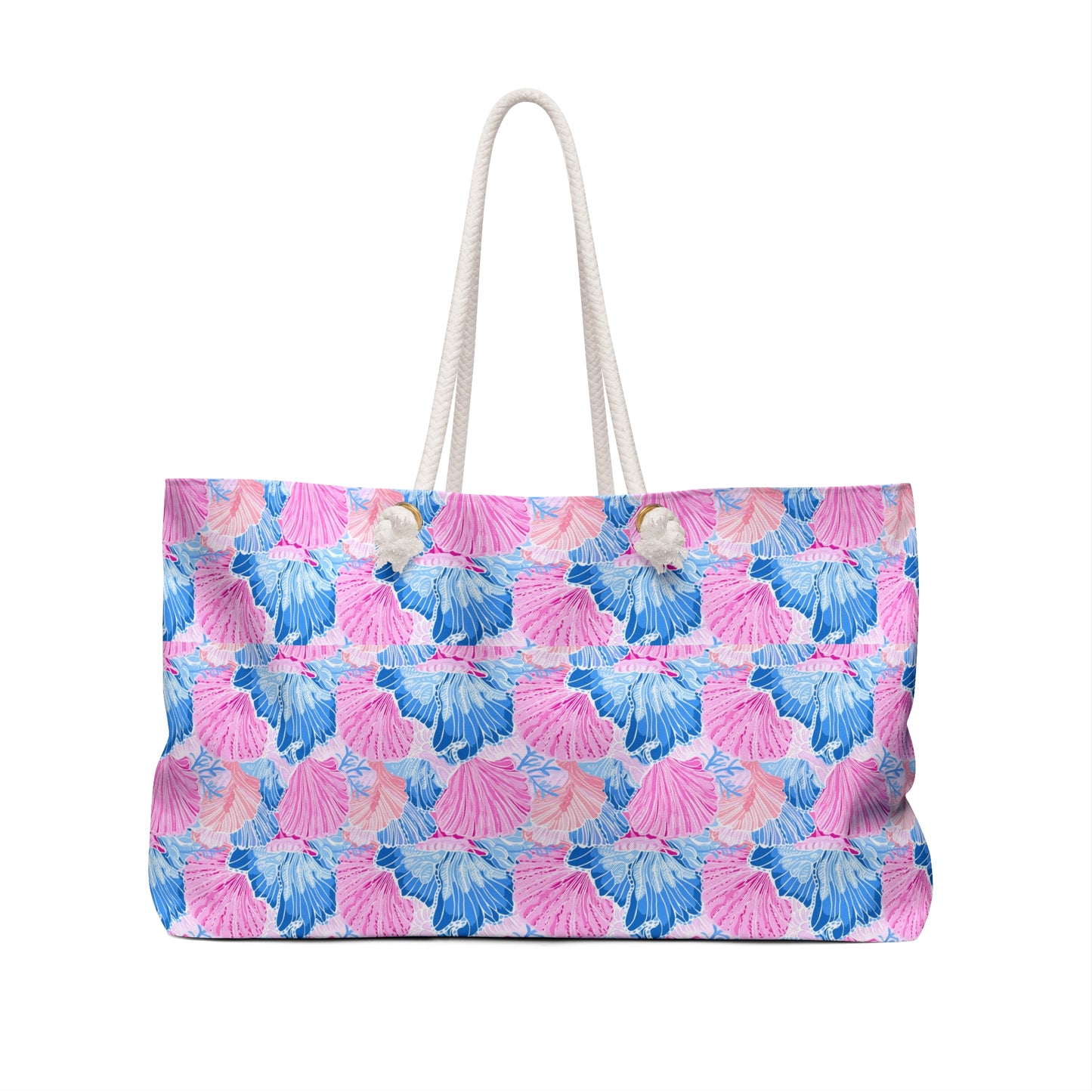 Seashell Pattern Weekender Bag — Pink & Blue Beach Tote