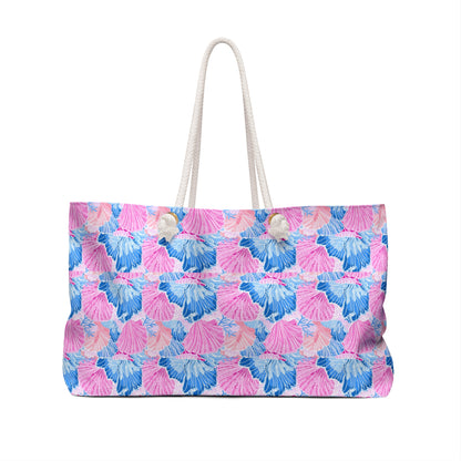 Seashell Pattern Weekender Bag — Pink & Blue Beach Tote