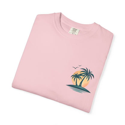 Palm Island Sunset T-Shirt — Tropical Beach Graphic Tee
