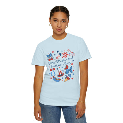 Patriotic 4th of July T-Shirt — "Stars, Stripes and Freedom Vibes" Graphic Tee