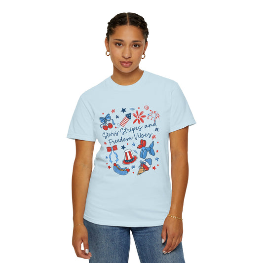 Patriotic 4th of July T-Shirt — "Stars, Stripes and Freedom Vibes" Graphic Tee
