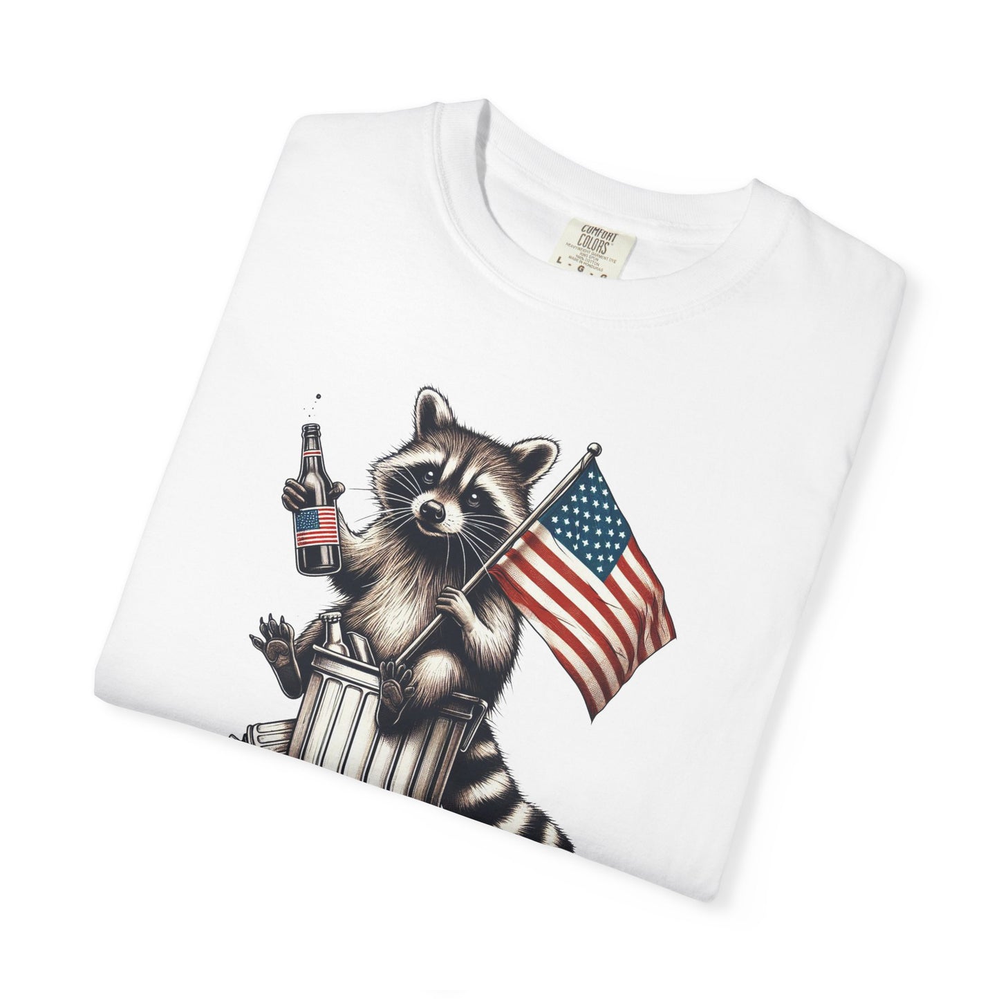 Patriotic Raccoon T-Shirt — "Red White & Feral" American Flag Graphic