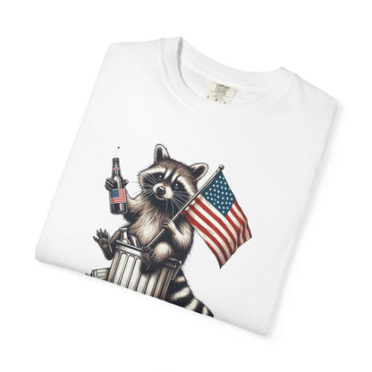 Patriotic Raccoon T-Shirt — "Red White & Feral" American Flag Graphic