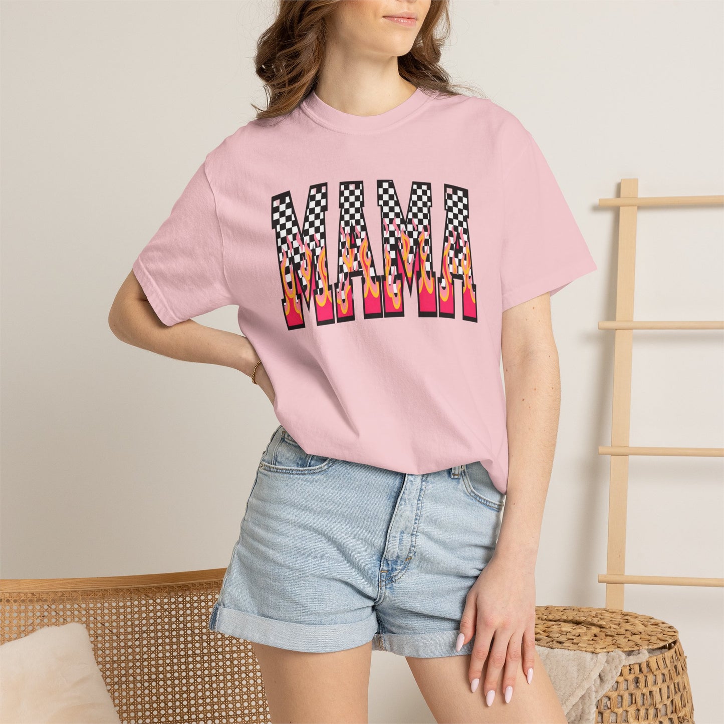 Mama Graphic T-Shirt — Checkerboard & Flame Retro Tee
