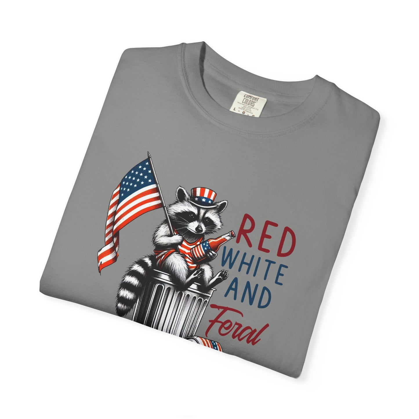 T-Shirt — 'Red, White and Feral' Raccoon American Flag Graphic