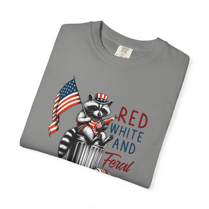 T-Shirt — 'Red, White and Feral' Raccoon American Flag Graphic