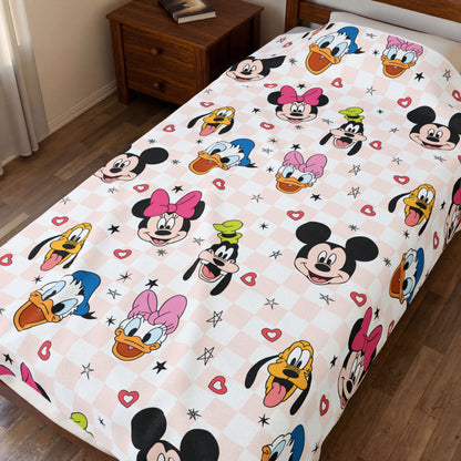 Disney Character Velveteen Plush Blanket — Mickey, Minnie, Donald & Daisy Faces