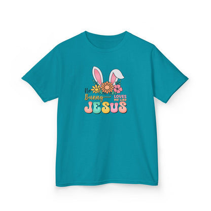 Kids Tee — "Hippie Bunny Jesus" Pastel Easter Graphic