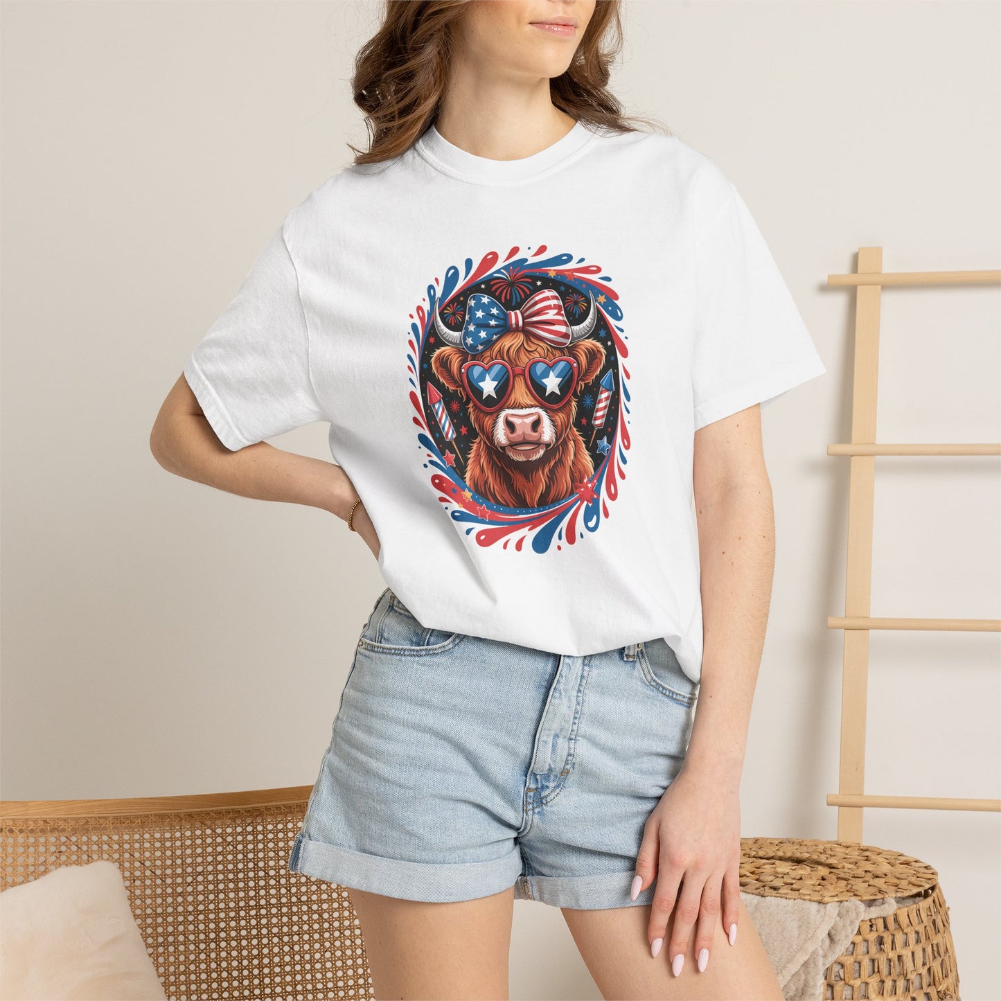 Patriotic Cow Graphic T-Shirt – USA Flag Sunglasses 4th of July Tee
