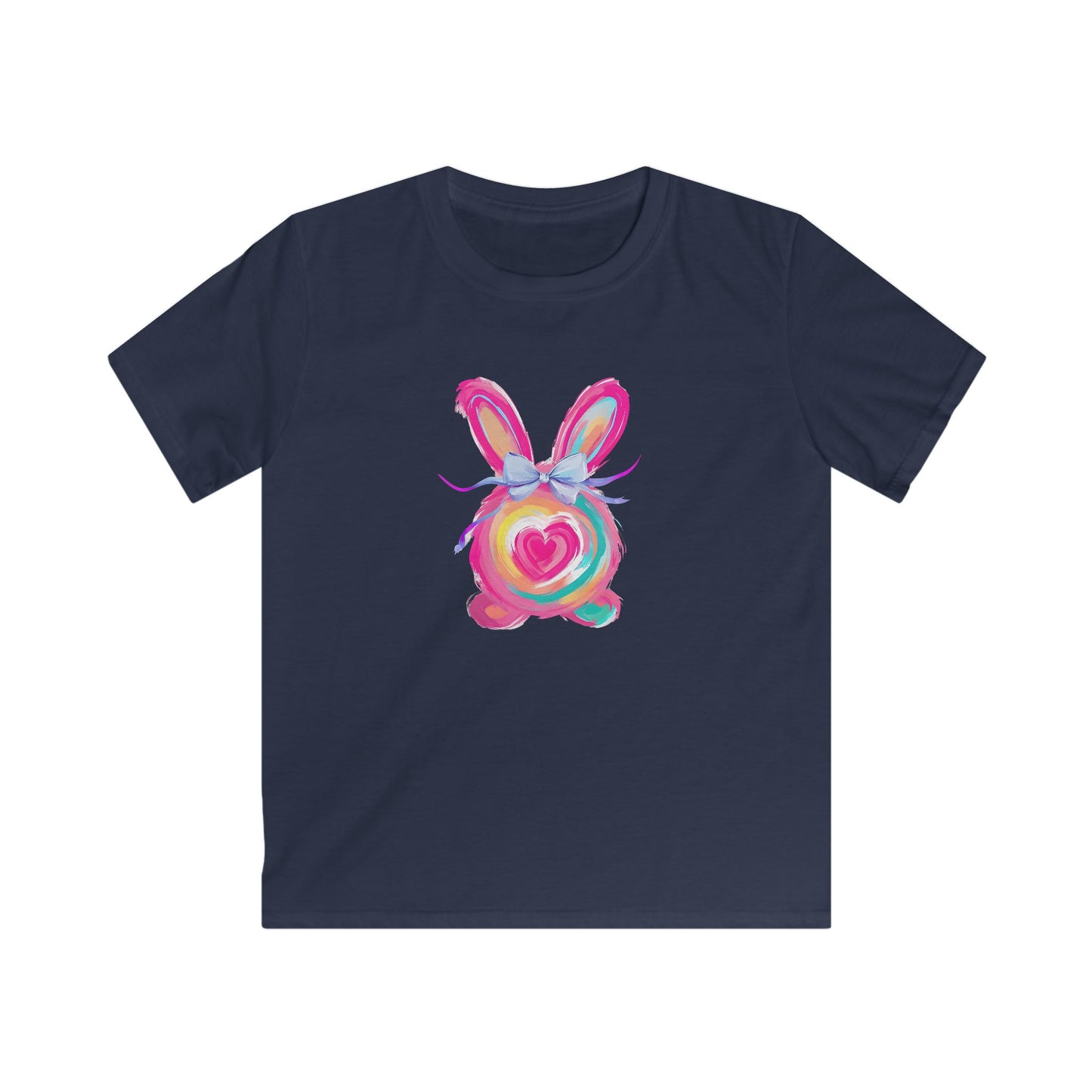 Kids Tee — Colorful Watercolor Bunny Heart Graphic (Easter, Spring Gift)
