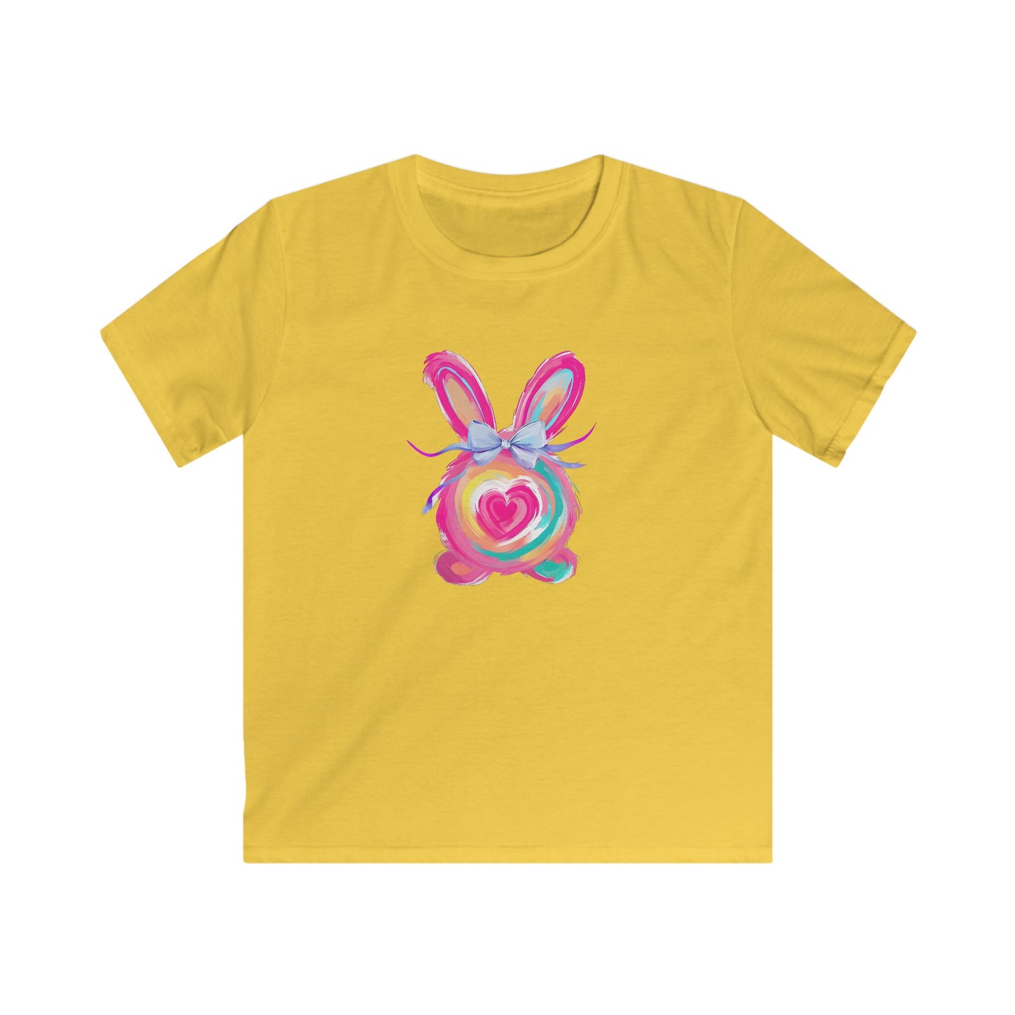 Kids Tee — Colorful Watercolor Bunny Heart Graphic (Easter, Spring Gift)