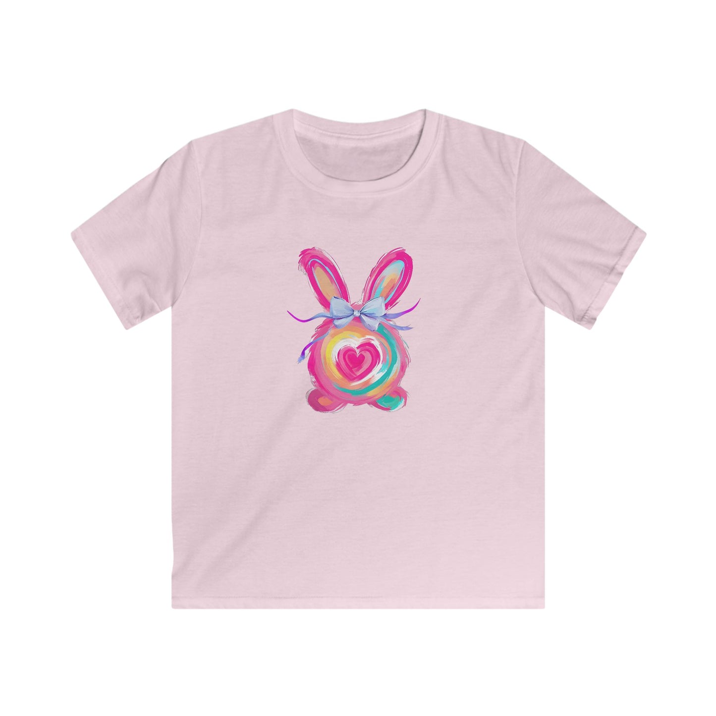Kids Tee — Colorful Watercolor Bunny Heart Graphic (Easter, Spring Gift)